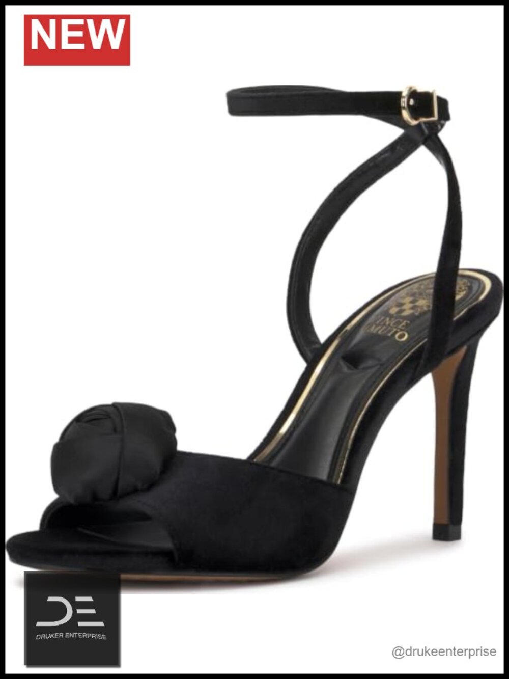 Vince Camuto Aisven Flower Heeled Sandals Black Velvet 3.5" Stiletto